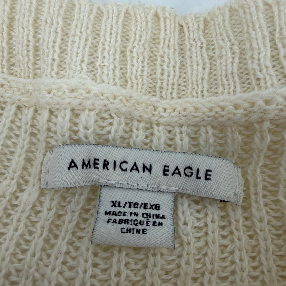 American Eagle Sweater Cream Women XL Rainbow Stripe Relaxed Crop Crewneck Boho - Picture 3 of 6
